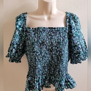 J. Crew Smocked Short Sleeve Top